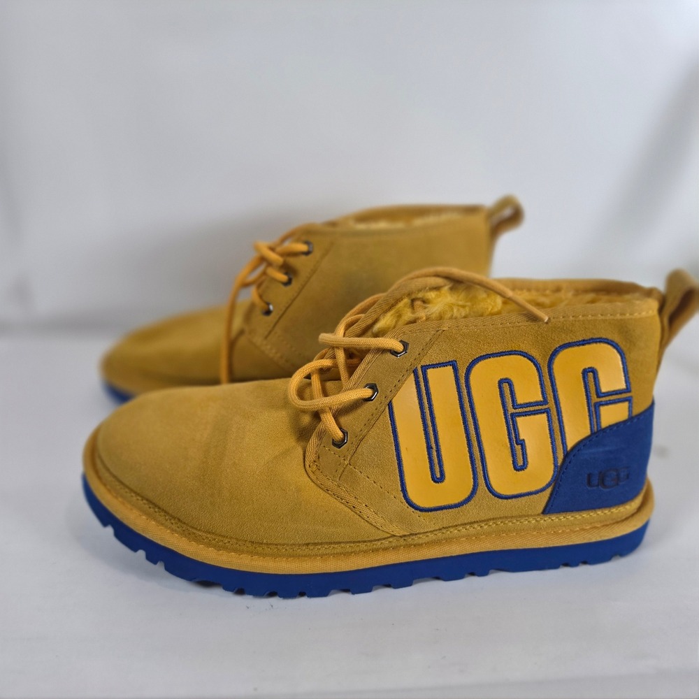 UGG Mens Neumel Graphic Outline Boots Chestnut Blue Suede 1130715 Size 9 NWOB
